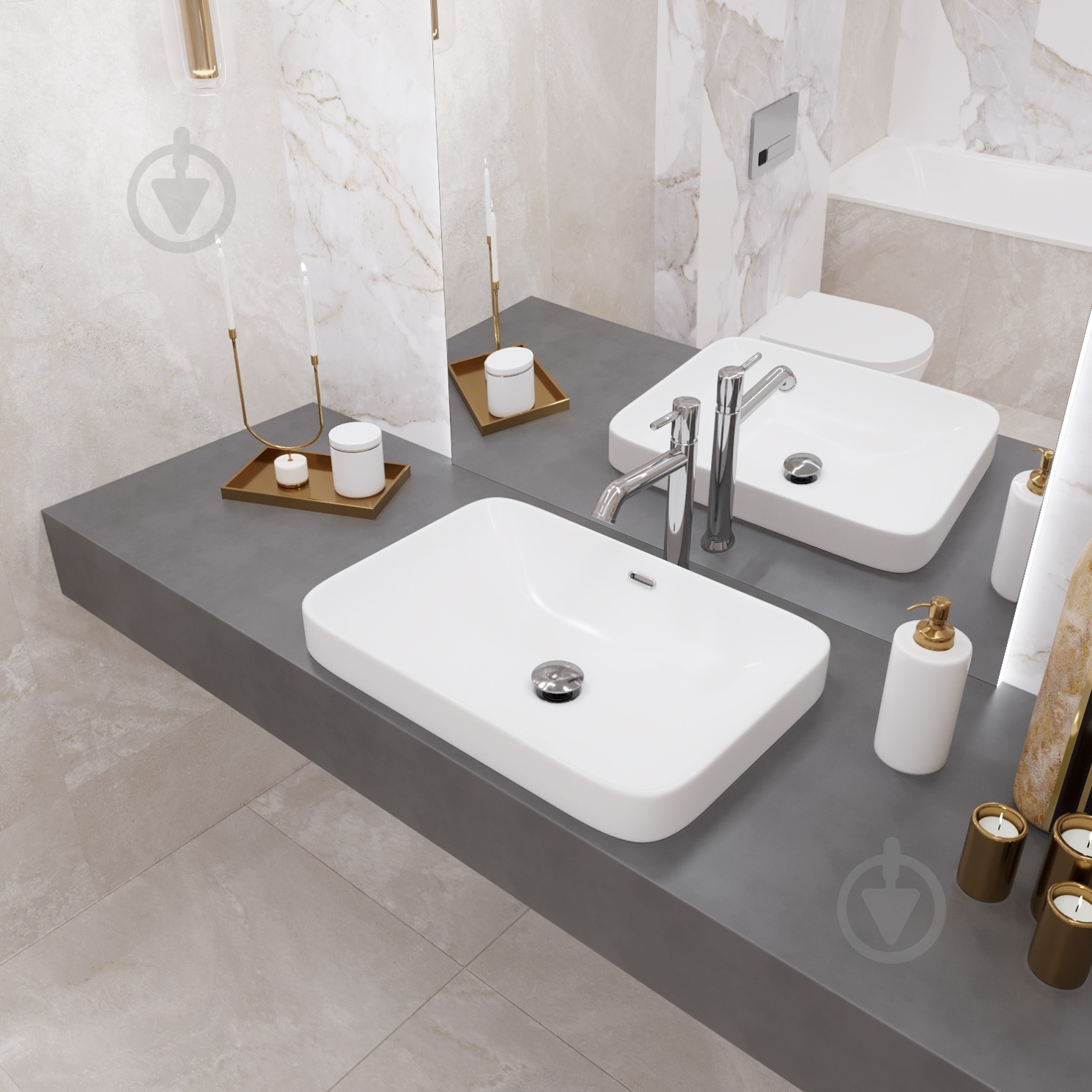 Умивальник Helmken 44156000 3 в 1: прямокутний 56 см, перелив, із сифоном і донним клапаном Сlick-clack, чорний матовий - фото 10