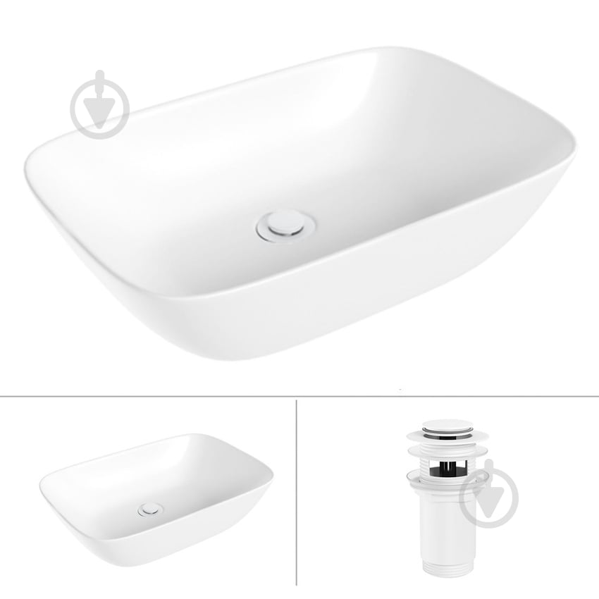 Умывальник Helmken 45450000 2 в 1: прямоугольный 50,5 см с донным клапаном Сlick-clack, белый матовый - фото 1 Умывальник Helmken 45450000 2 в 1: прямоугольный 50,5 см с донным клапаном Сlick-clack, белый матовый - фото 1