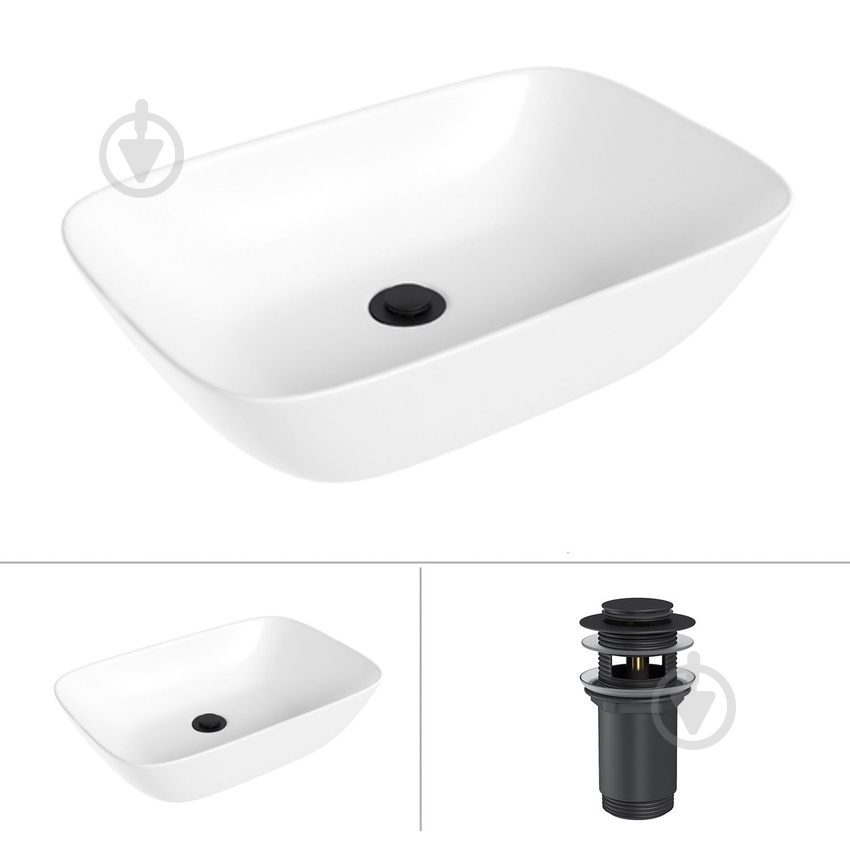 Умывальник Helmken 45450000 2 в 1: прямоугольный 50,5 см с донным клапаном Сlick-clack, черный матовый - фото 1