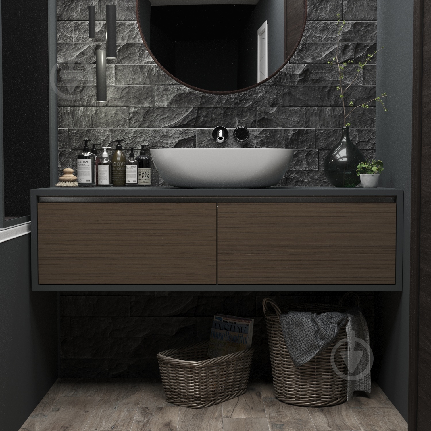 Умывальник Helmken 45450000 2 в 1: прямоугольный 50,5 см с донным клапаном Сlick-clack, черный матовый - фото 12