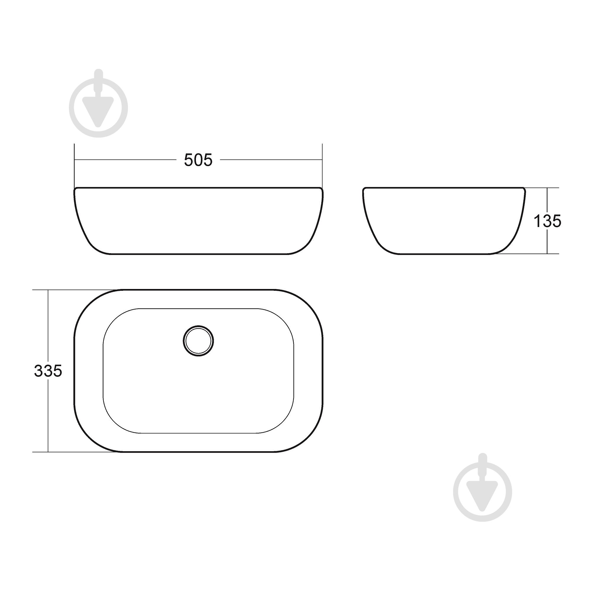 Умывальник Helmken 45450000 2 в 1: прямоугольный 50,5 см с донным клапаном Сlick-clack, черный матовый - фото 5