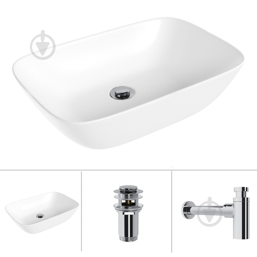 Умывальник Helmken 45450000 3 в 1: прямоугольный 50,5 см, с сифоном и донным клапаном Сlick-clack, хром - фото 1