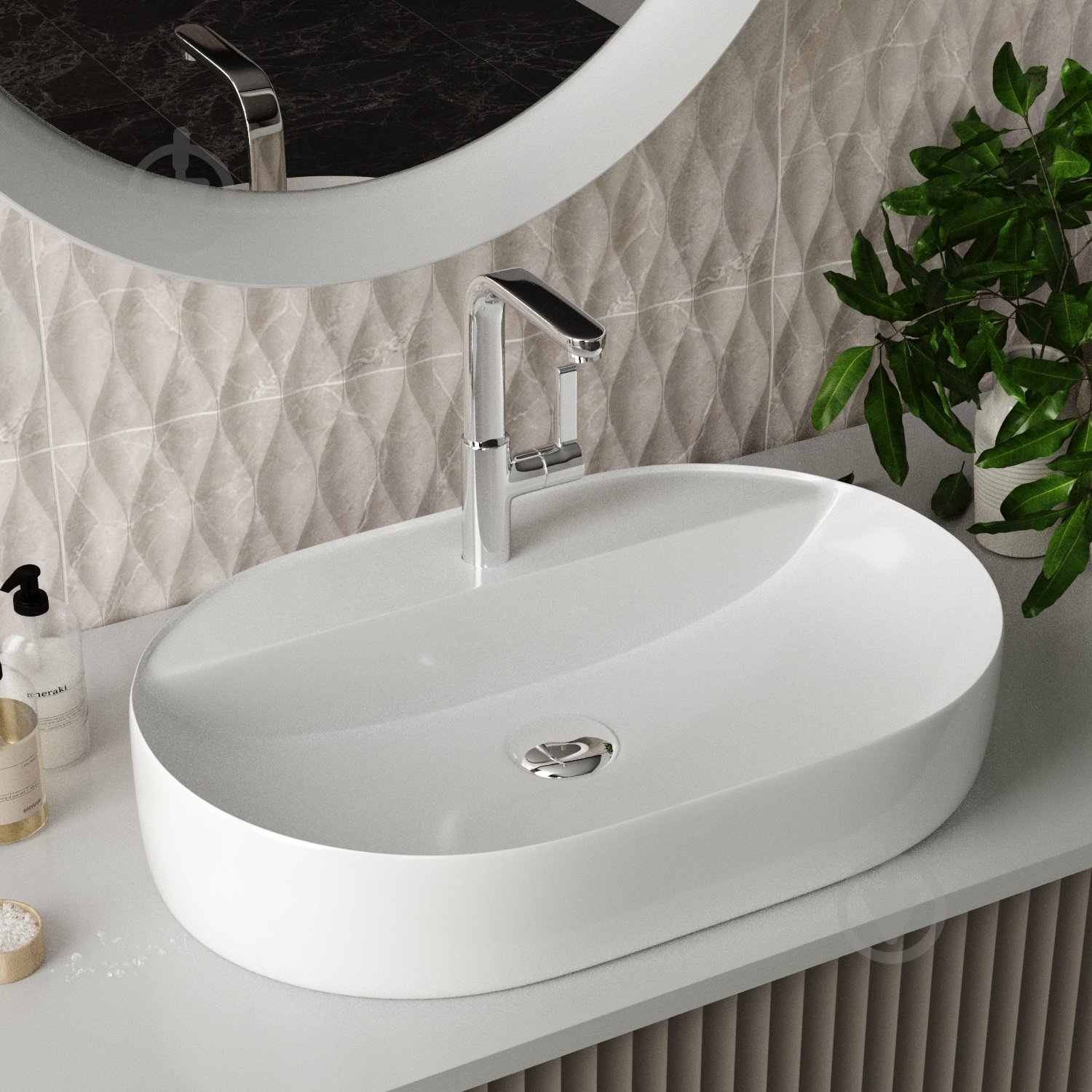 Умывальник с отверстием Helmken 46060000 2 в 1: овальный 60 см с донным клапаном Сlick-clack, хром - фото 13