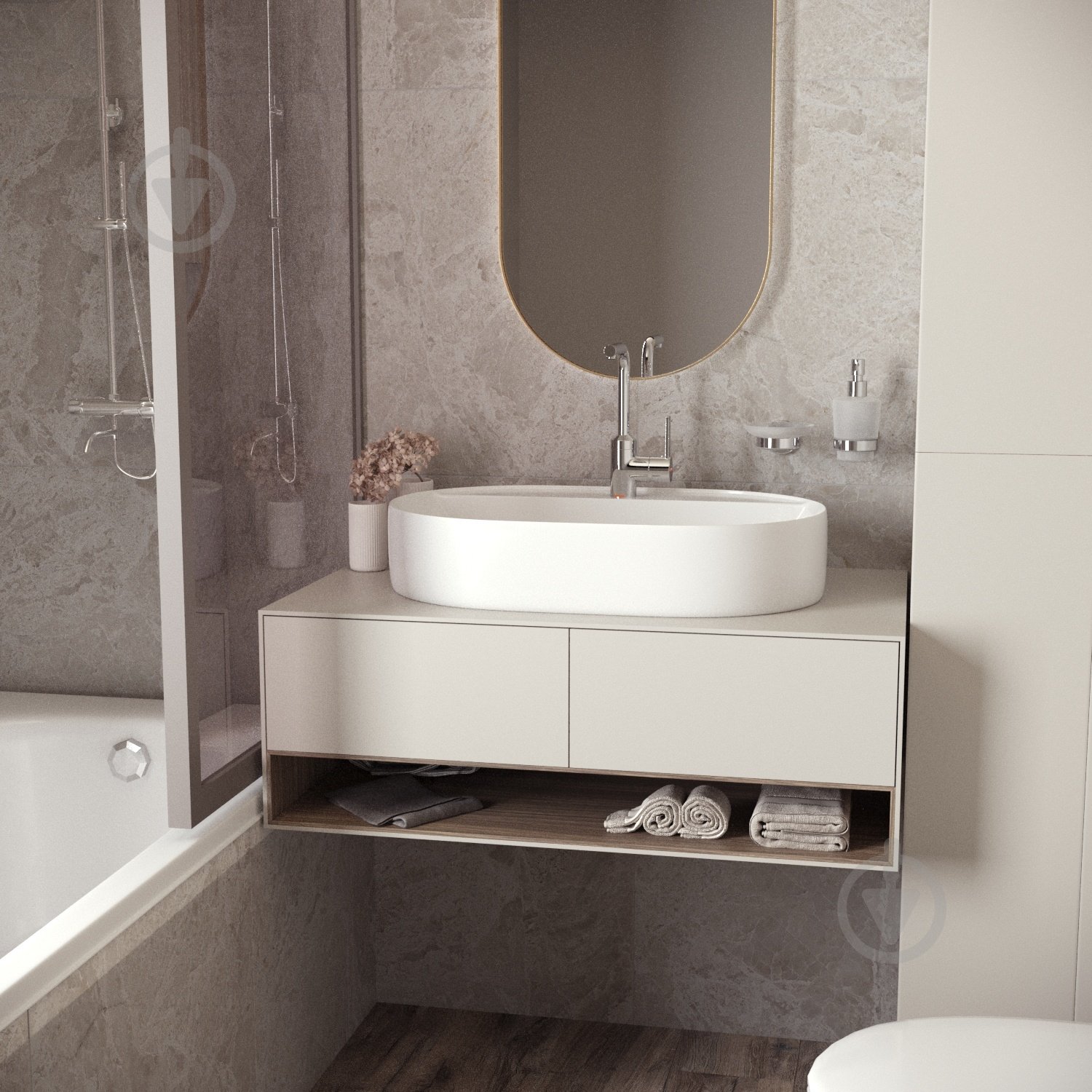 Умывальник с отверстием Helmken 46060000 2 в 1: овальный 60 см с донным клапаном Сlick-clack, хром - фото 6