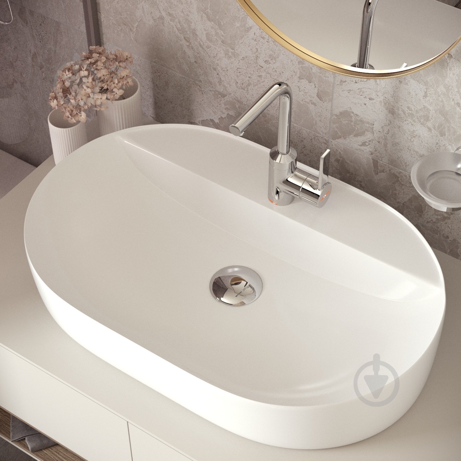 Умывальник с отверстием Helmken 46060000 2 в 1: овальный 60 см с донным клапаном Сlick-clack, хром - фото 7