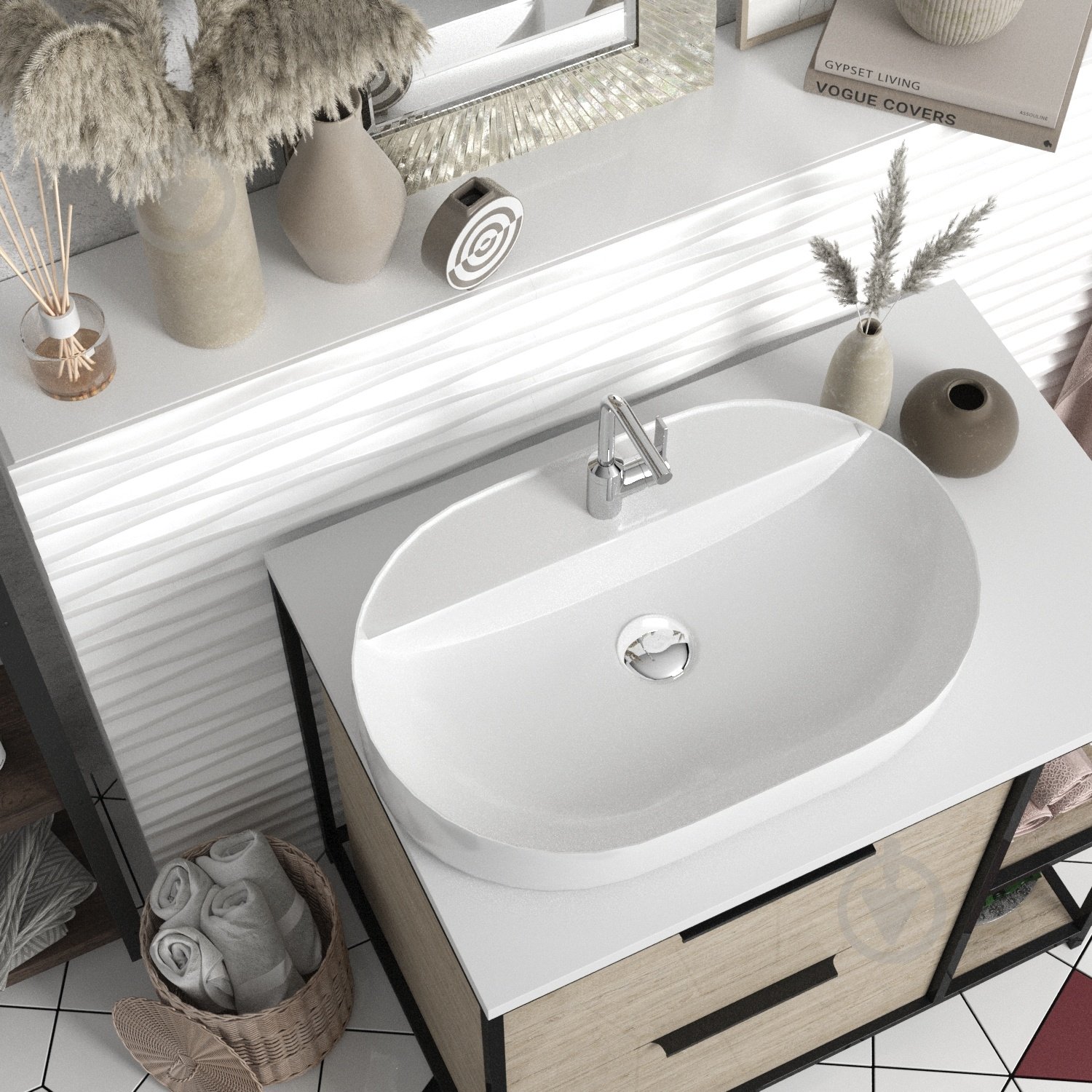 Умывальник с отверстием Helmken 46060000 2 в 1: овальный 60 см с донным клапаном Сlick-clack, хром - фото 9