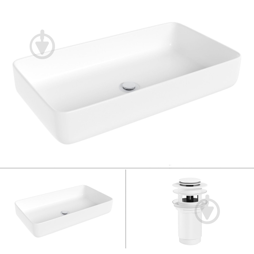 Умывальник Helmken 48760000 2 в 1: прямоугольный 60 см с донным клапаном Сlick-clack, белый матовый - фото 1
