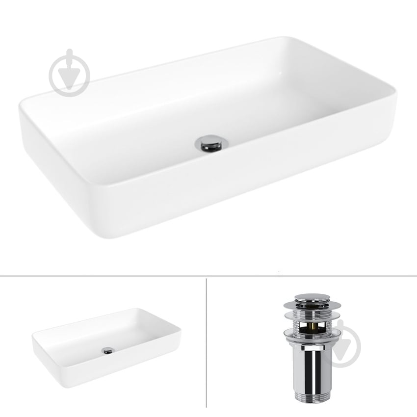 Умывальник Helmken 48760000 2 в 1: прямоугольный 60 см с донным клапаном Сlick-clack, хром - фото 1 Умывальник Helmken 48760000 2 в 1: прямоугольный 60 см с донным клапаном Сlick-clack, хром - фото 1