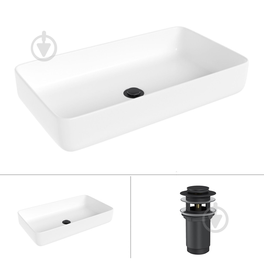 Умывальник Helmken 48760000 2 в 1: прямоугольный 60 см с донным клапаном Сlick-clack, черный матовый - фото 1 Умывальник Helmken 48760000 2 в 1: прямоугольный 60 см с донным клапаном Сlick-clack, черный матовый - фото 1