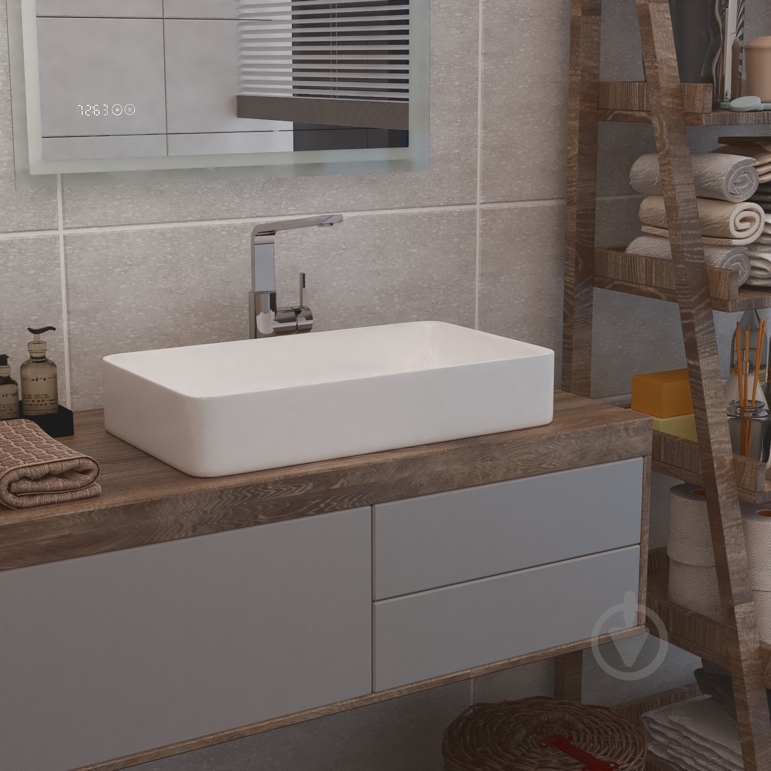 Умывальник Helmken 48760000 2 в 1: прямоугольный 60 см с донным клапаном Сlick-clack, черный матовый - фото 6 Умывальник Helmken 48760000 2 в 1: прямоугольный 60 см с донным клапаном Сlick-clack, черный матовый - фото 6