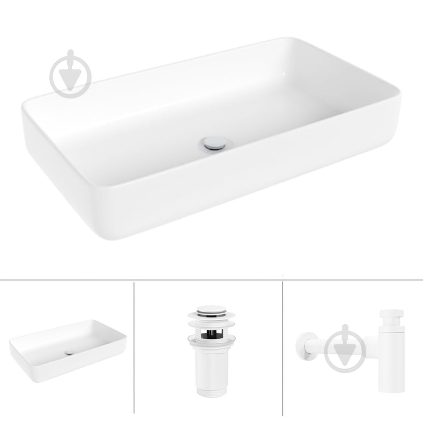 Умывальник Helmken 48760000 3 в 1: прямоугольный 60 см, с сифоном и донным клапаном Сlick-clack, белый матовый - фото 1 Умывальник Helmken 48760000 3 в 1: прямоугольный 60 см, с сифоном и донным клапаном Сlick-clack, белый матовый - фото 1