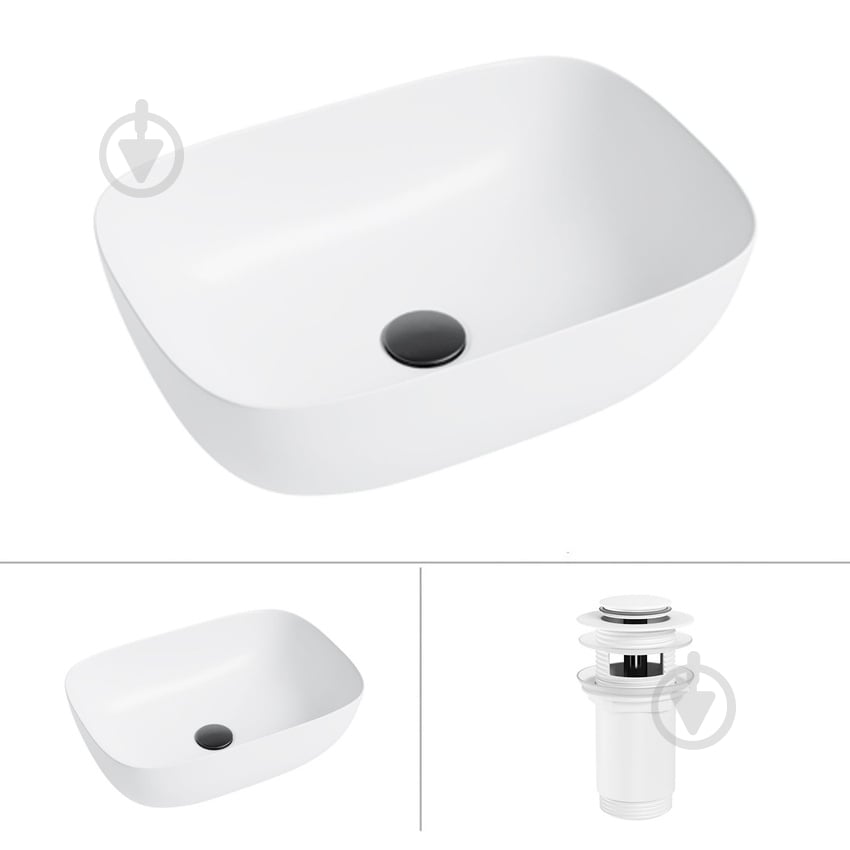 Умивальник Helmken 49346000 2 в 1: прямокутний 46 см із донним клапаном Сlick-clack, білий матовий - фото 1