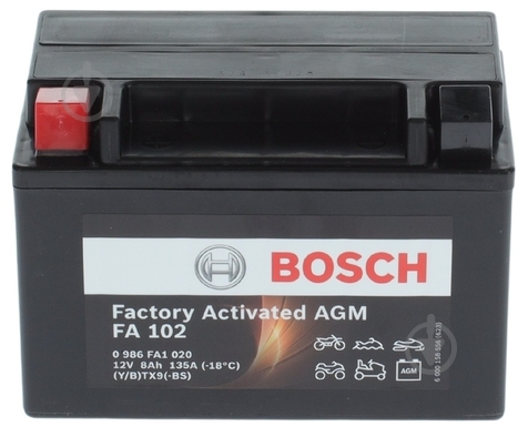 Аккумулятор автомобильный Bosch 8Ah 135A 12V «+» слева (BO0986FA1020) - фото 1 Аккумулятор автомобильный Bosch 8Ah 135A 12V «+» слева (BO0986FA1020) - фото 1