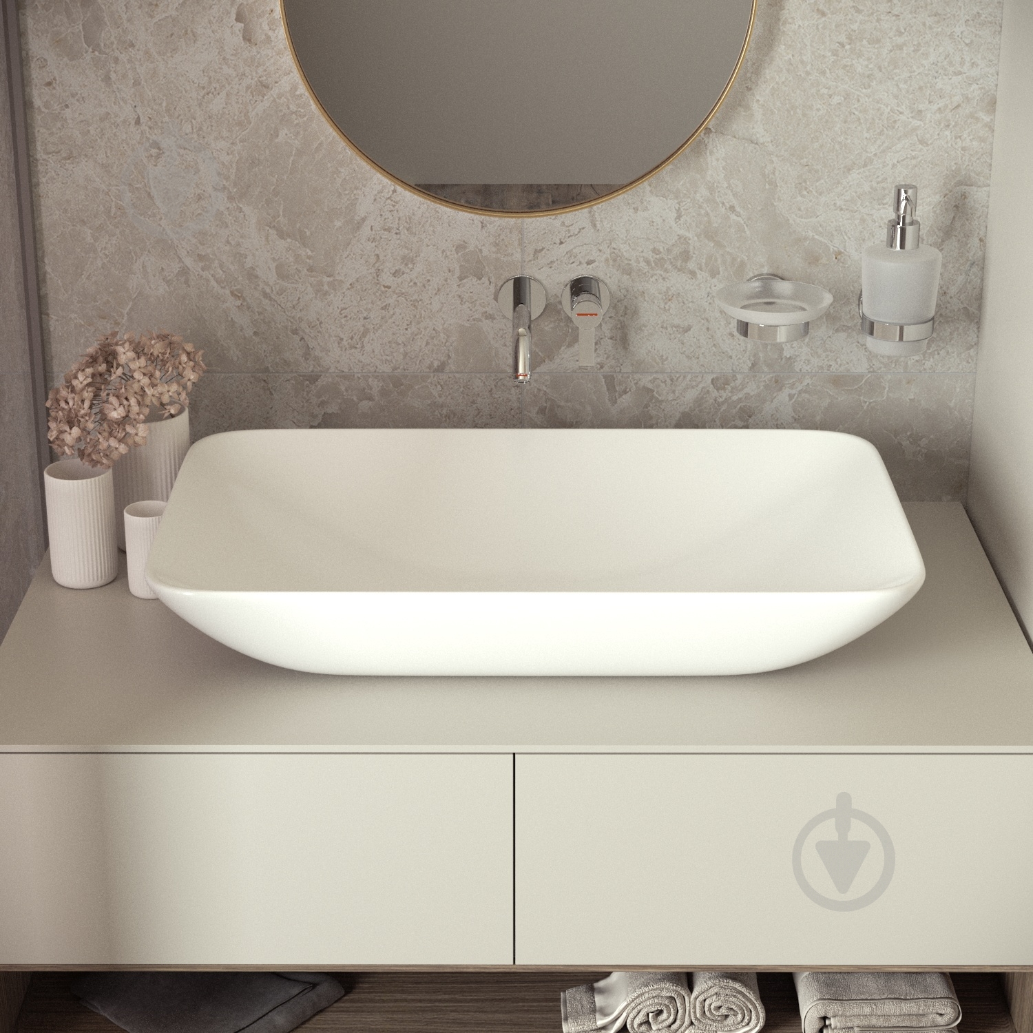 Умивальник Helmken 54059000 2 в 1: прямокутний 59 см з донним клапаном Сlick-clack, білий матовий - фото 7 Умивальник Helmken 54059000 2 в 1: прямокутний 59 см з донним клапаном Сlick-clack, білий матовий - фото 7