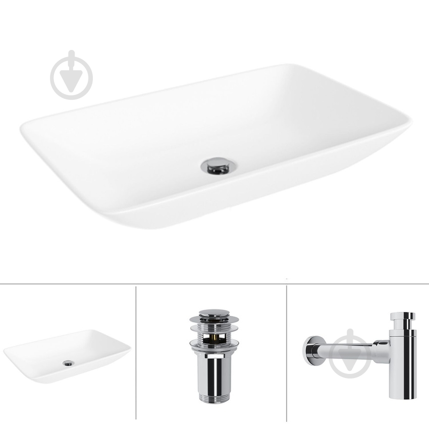 Умивальник Helmken 54059000 3 в 1: прямокутний 59 см, із сифоном і донним клапаном Сlick-clack, хром - фото 1 Умивальник Helmken 54059000 3 в 1: прямокутний 59 см, із сифоном і донним клапаном Сlick-clack, хром - фото 1