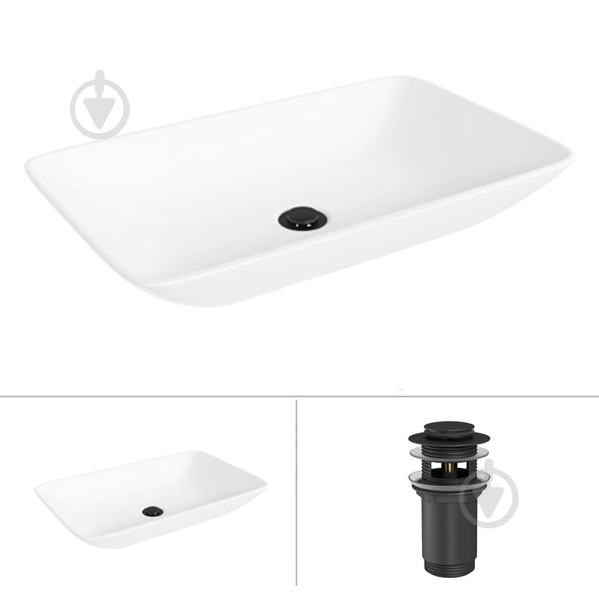 Умивальник Helmken 54059000 2 в 1: прямокутний 59 см із донним клапаном Сlick-clack, чорний матовий - фото 1 Умивальник Helmken 54059000 2 в 1: прямокутний 59 см із донним клапаном Сlick-clack, чорний матовий - фото 1