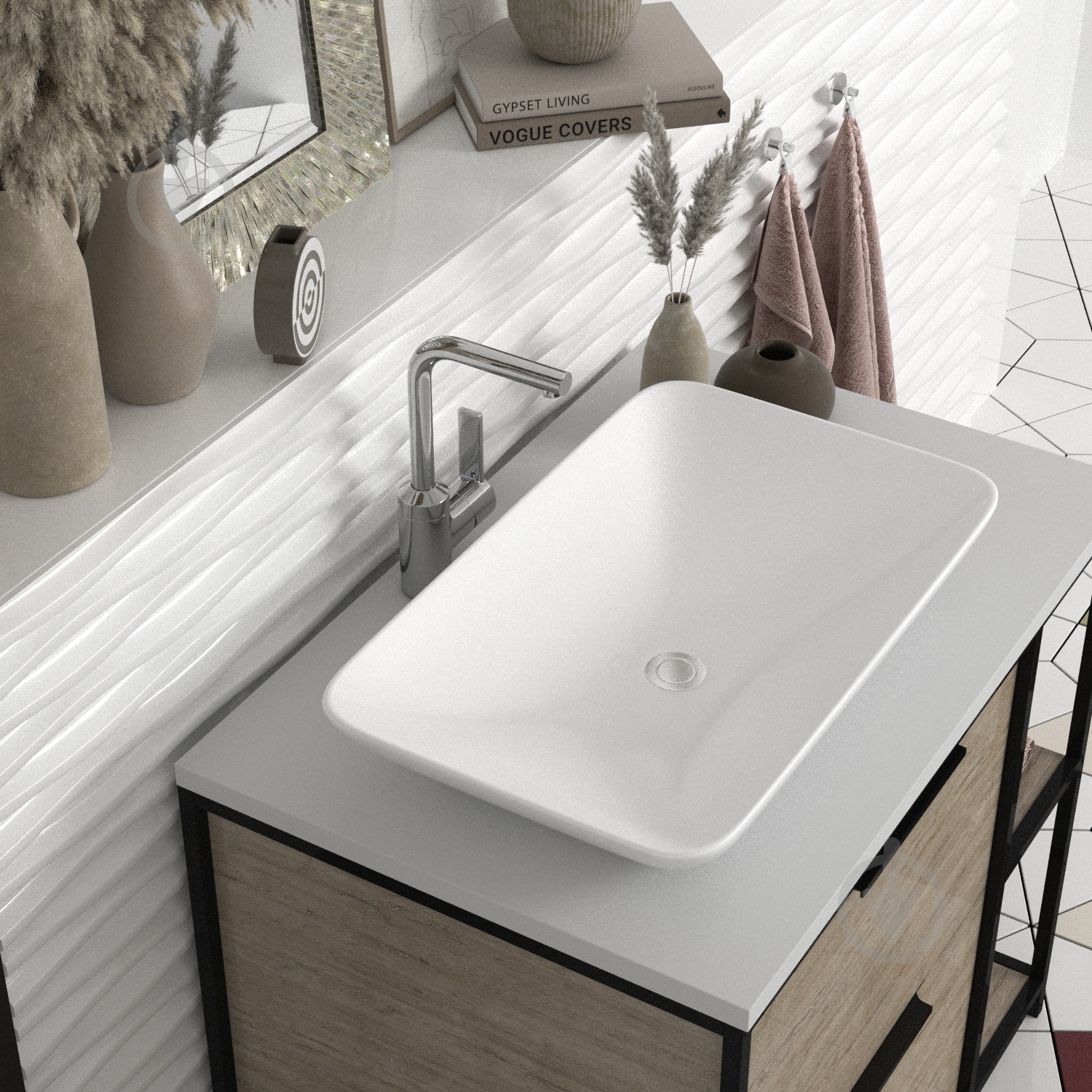 Умивальник Helmken 54059000 2 в 1: прямокутний 59 см із донним клапаном Сlick-clack, чорний матовий - фото 8 Умивальник Helmken 54059000 2 в 1: прямокутний 59 см із донним клапаном Сlick-clack, чорний матовий - фото 8