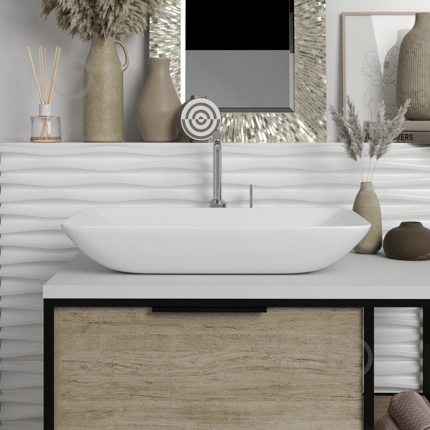 Умивальник Helmken 54059000 3 в 1: прямокутний 59 см, із сифоном і донним клапаном Сlick-clack, чорний матовий - фото 10