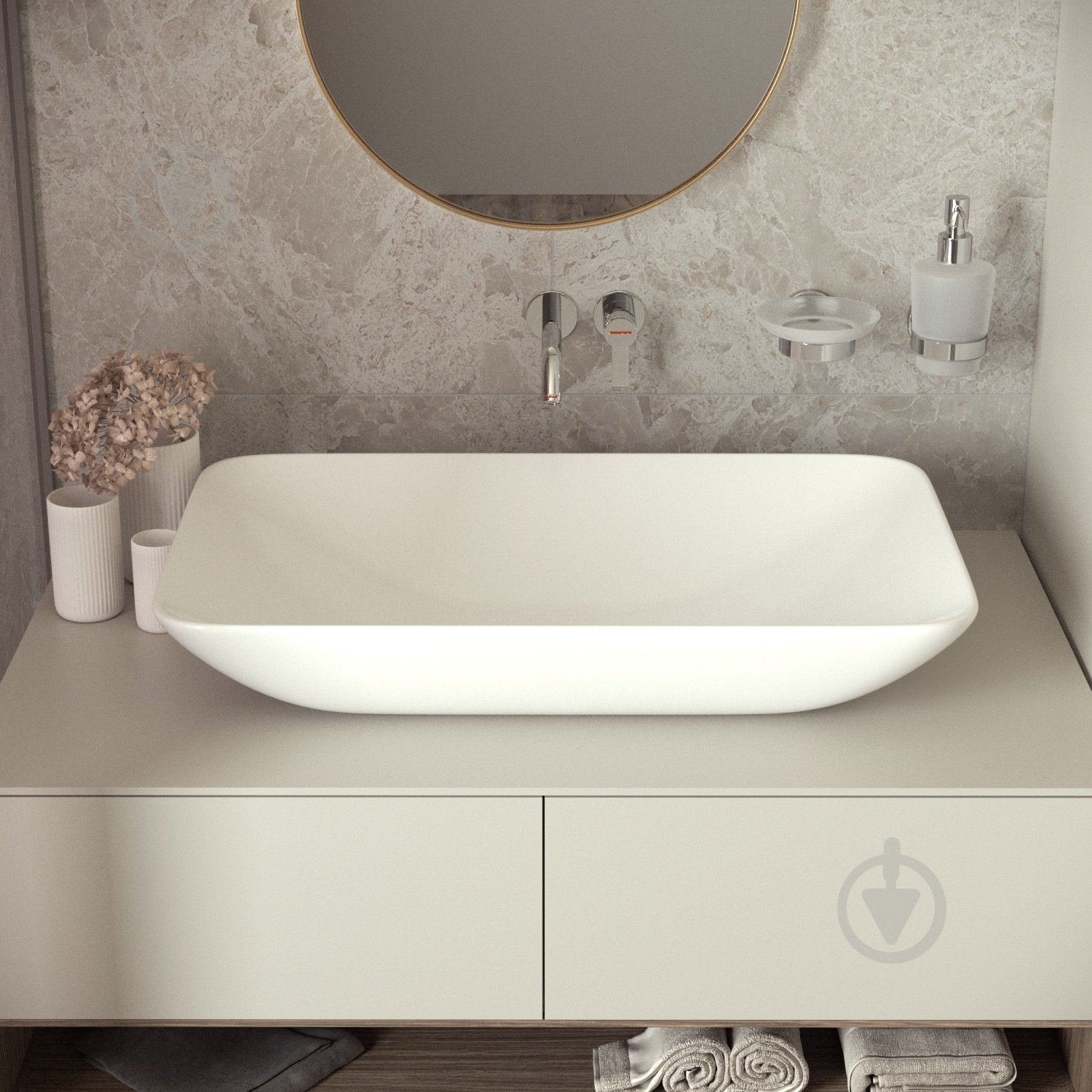 Умивальник Helmken 54059000 3 в 1: прямокутний 59 см, із сифоном і донним клапаном Сlick-clack, чорний матовий - фото 7