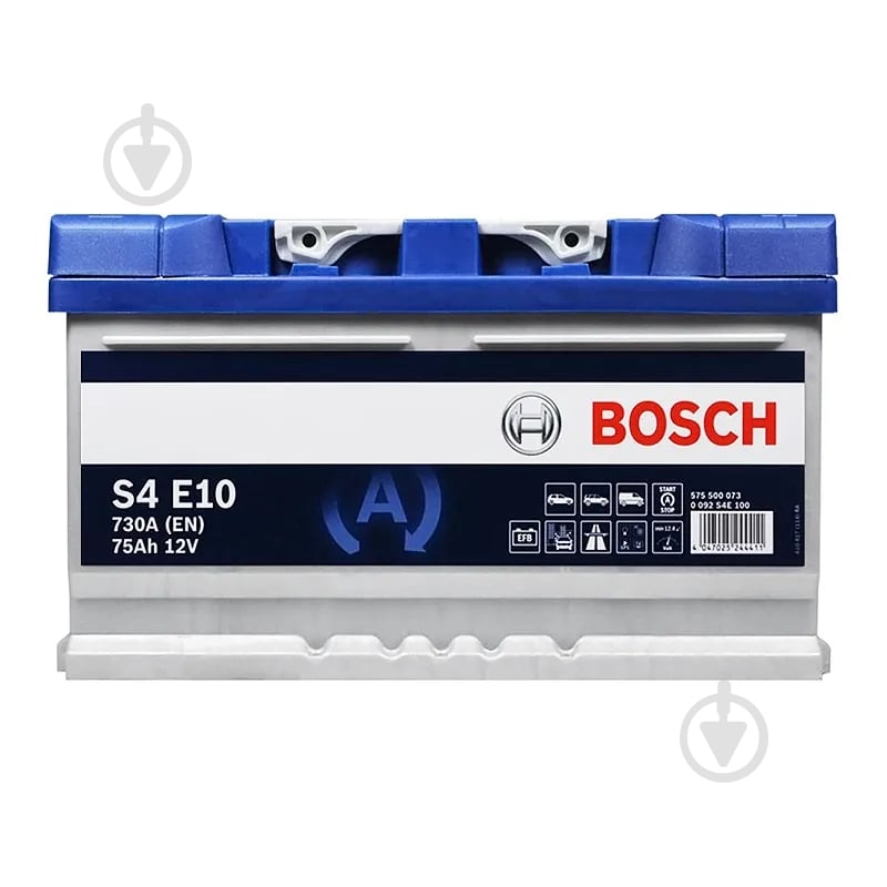 Аккумулятор автомобильный Bosch S4 E10 75Ah 730A 12V «+» справа (0092S4E100) - фото 1
