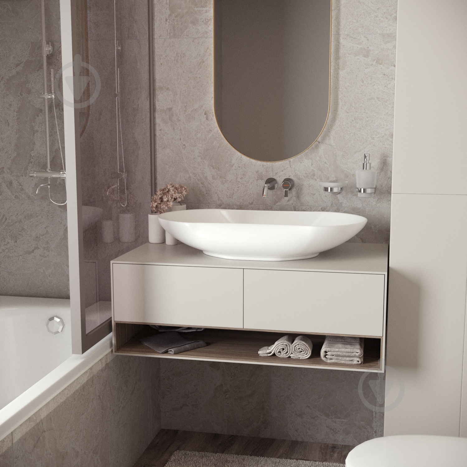 Умывальник Helmken 57066000 2 в 1: овальный 66 см с донным клапаном Сlick-clack, черный матовый - фото 6