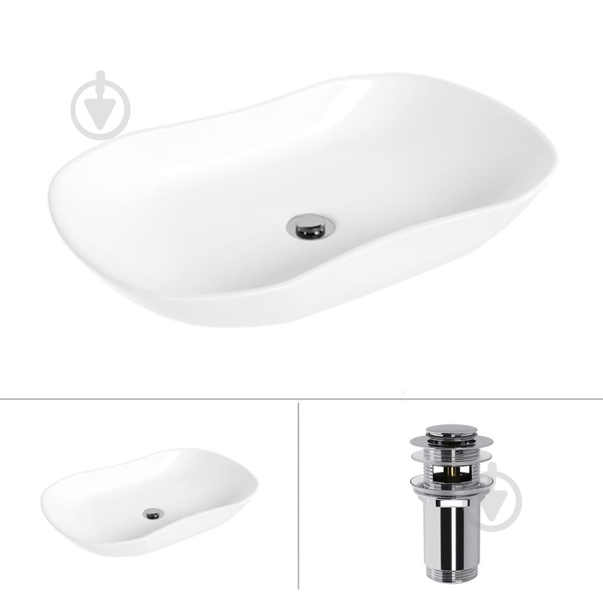 Умывальник Helmken 57066000 2 в 1: овальный 66 см с донным клапаном Сlick-clack, хром - фото 1