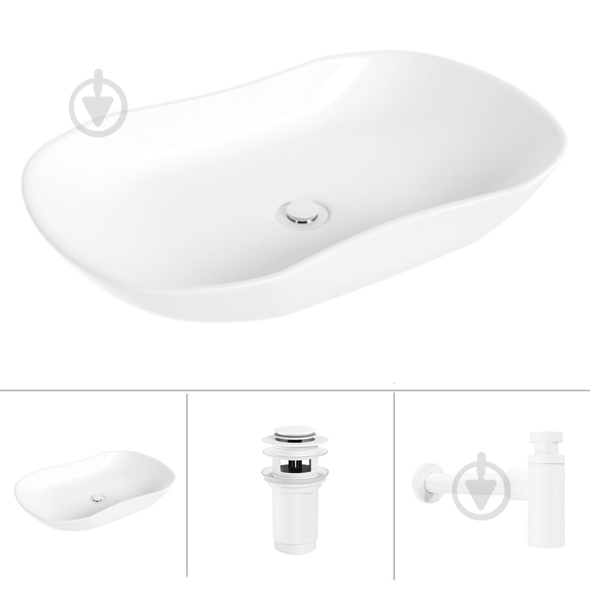 Умывальник Helmken 57066000 3 в 1: овальный 66 см, с сифоном и донным клапаном Сlick-clack, белый матовый - фото 1 Умывальник Helmken 57066000 3 в 1: овальный 66 см, с сифоном и донным клапаном Сlick-clack, белый матовый - фото 1