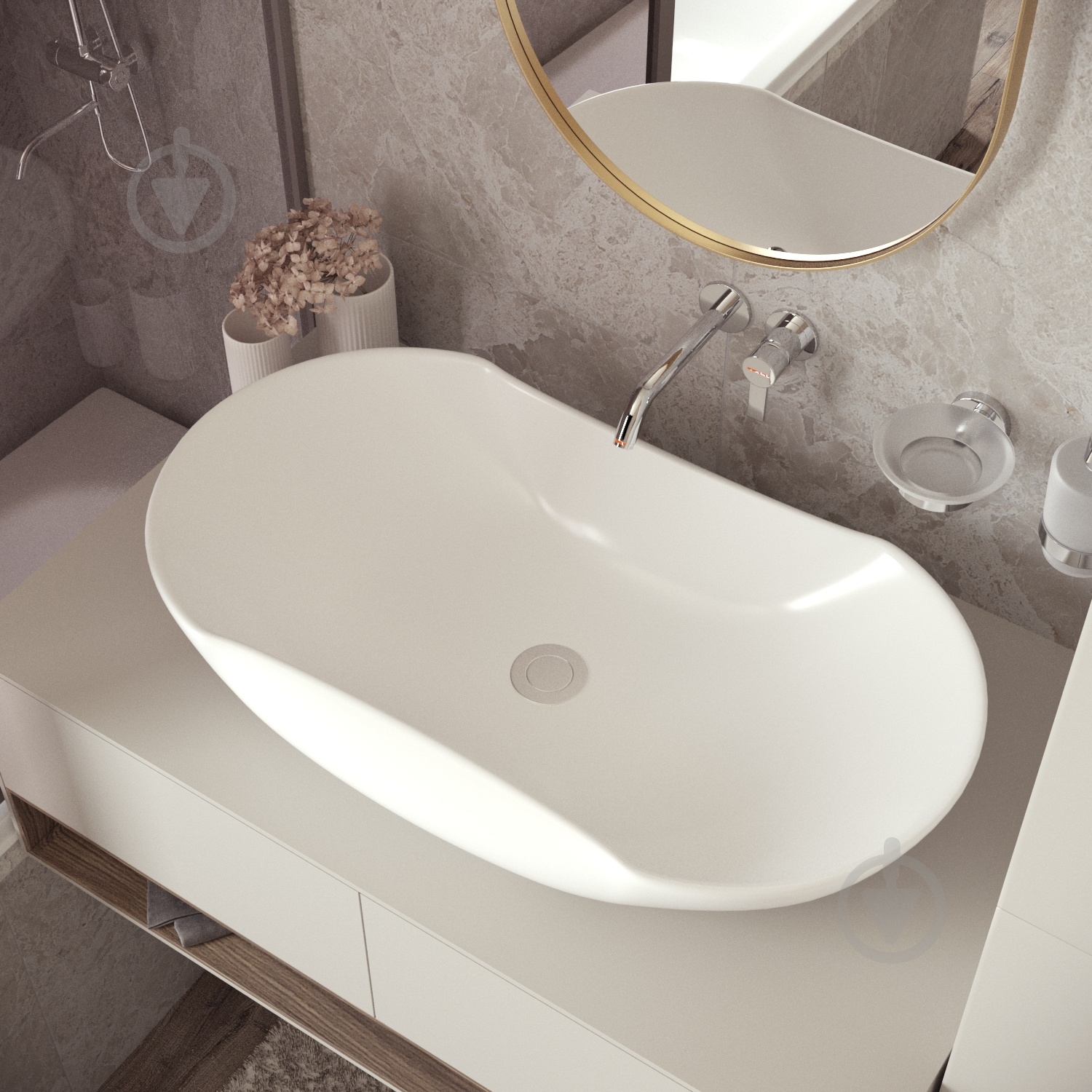 Умывальник Helmken 57066000 3 в 1: овальный 66 см, с сифоном и донным клапаном Сlick-clack, белый матовый - фото 7 Умывальник Helmken 57066000 3 в 1: овальный 66 см, с сифоном и донным клапаном Сlick-clack, белый матовый - фото 7