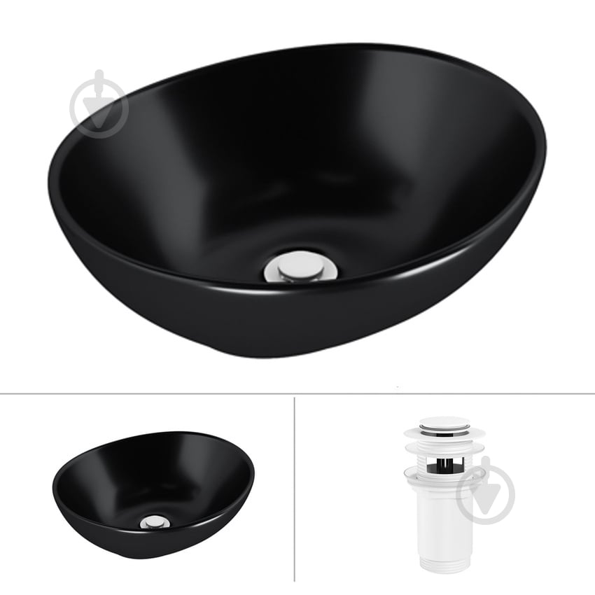 Умивальник Helmken 65241001 2 в 1: овальний 41 см з донним клапаном Сlick-clack, білий матовий - фото 1