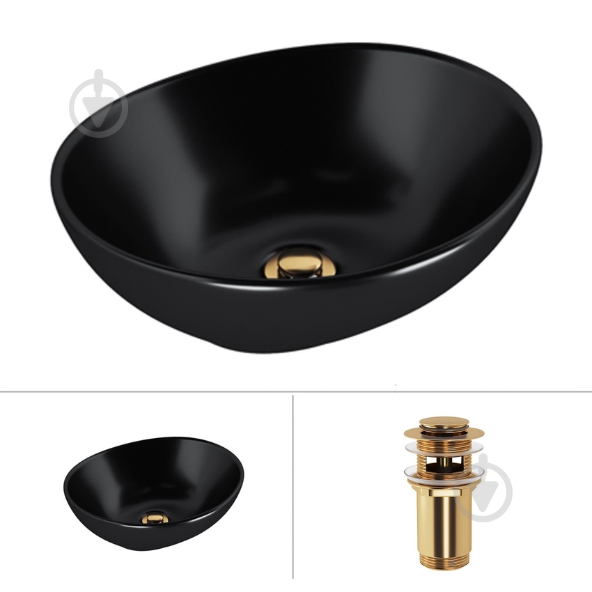 Умывальник Helmken 65241001 2 в 1: овальный 41 см с донным клапаном Сlick-clack, золото - фото 1 Умывальник Helmken 65241001 2 в 1: овальный 41 см с донным клапаном Сlick-clack, золото - фото 1