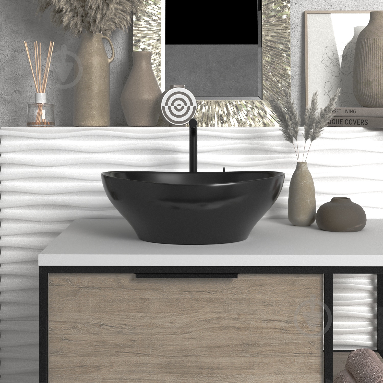 Умивальник Helmken 65241001 2 в 1: овальний 41 см з донним клапаном Сlick-clack, чорний матовий - фото 12 Умивальник Helmken 65241001 2 в 1: овальний 41 см з донним клапаном Сlick-clack, чорний матовий - фото 12