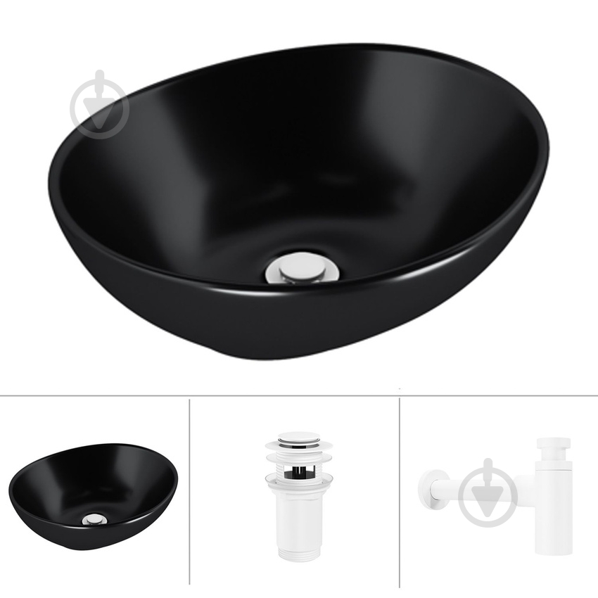 Умивальник Helmken 65241001 3 в 1: овальний 41 см, із сифоном і донним клапаном Сlick-clack, білий матовий - фото 1 Умивальник Helmken 65241001 3 в 1: овальний 41 см, із сифоном і донним клапаном Сlick-clack, білий матовий - фото 1