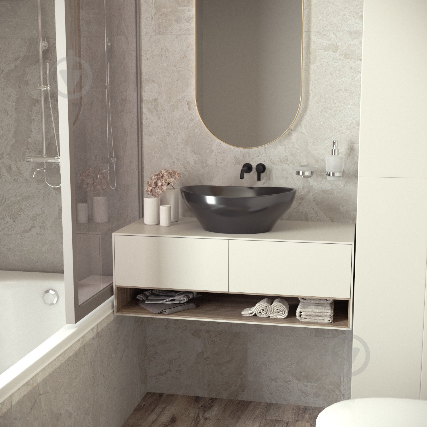 Умивальник Helmken 65241001 3 в 1: овальний 41 см, із сифоном і донним клапаном Сlick-clack, чорний матовий - фото 9 Умивальник Helmken 65241001 3 в 1: овальний 41 см, із сифоном і донним клапаном Сlick-clack, чорний матовий - фото 9