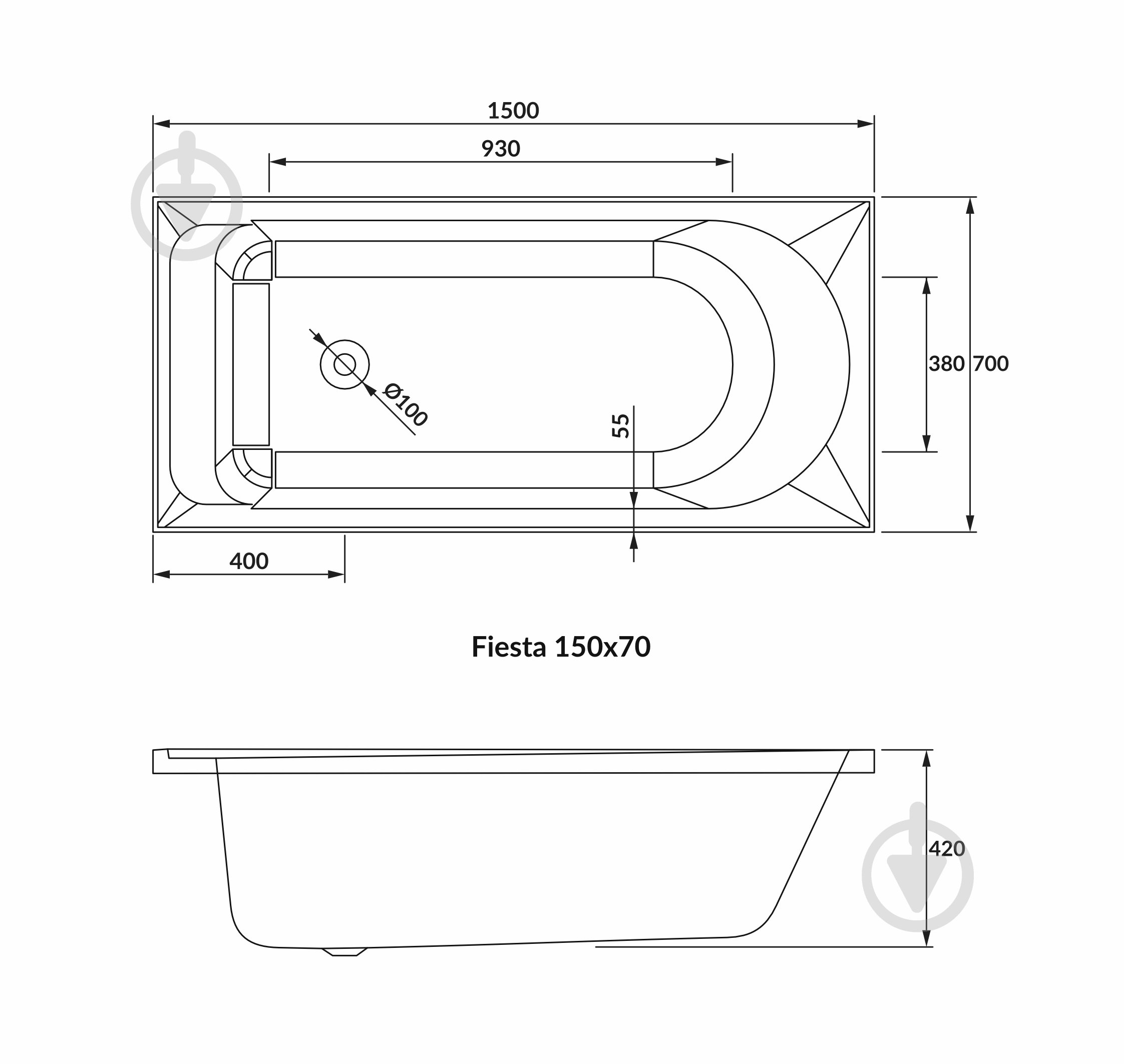 Ванна акриловая VOLLE FIESTA 150х70 см - фото 3