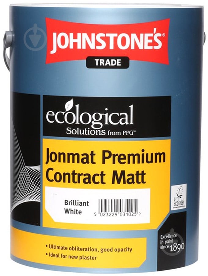 Краска акриловая водоэмульсионная Johnstone's Jonmat Premium Contract Matt глубокий мат белый 5 л - фото 1