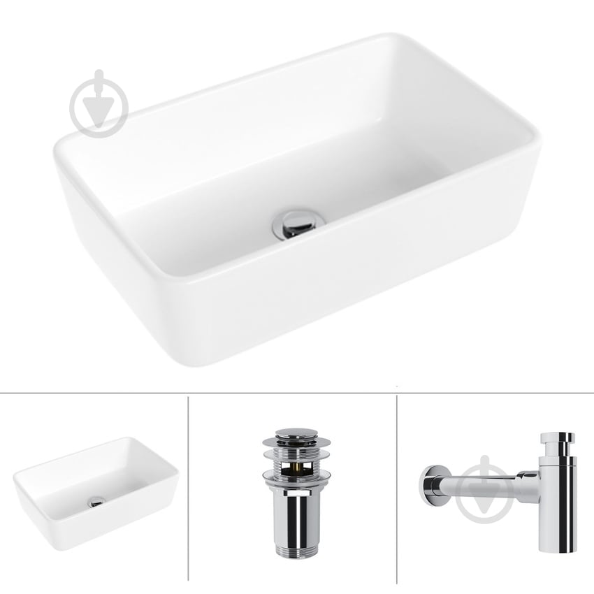 Умывальник Helmken 67448000 3 в 1: прямоугольный 48 см, с сифоном и донным клапаном Сlick-clack, хром - фото 1 Умывальник Helmken 67448000 3 в 1: прямоугольный 48 см, с сифоном и донным клапаном Сlick-clack, хром - фото 1