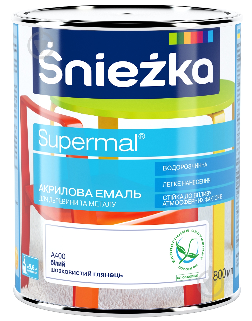 Емаль Sniezka акрилова водорозчинна Supermal білий шовковистий глянець 0,8 л - фото 1
