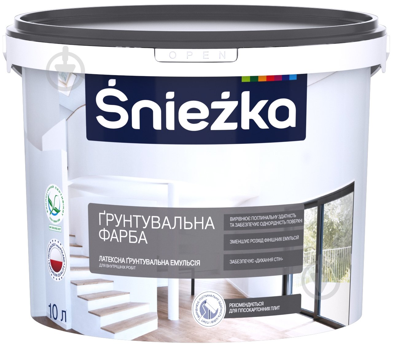 Ґрунтувальна фарба латексна водоемульсійна Sniezka глибокий мат білий 10 л 14 кг - фото 1