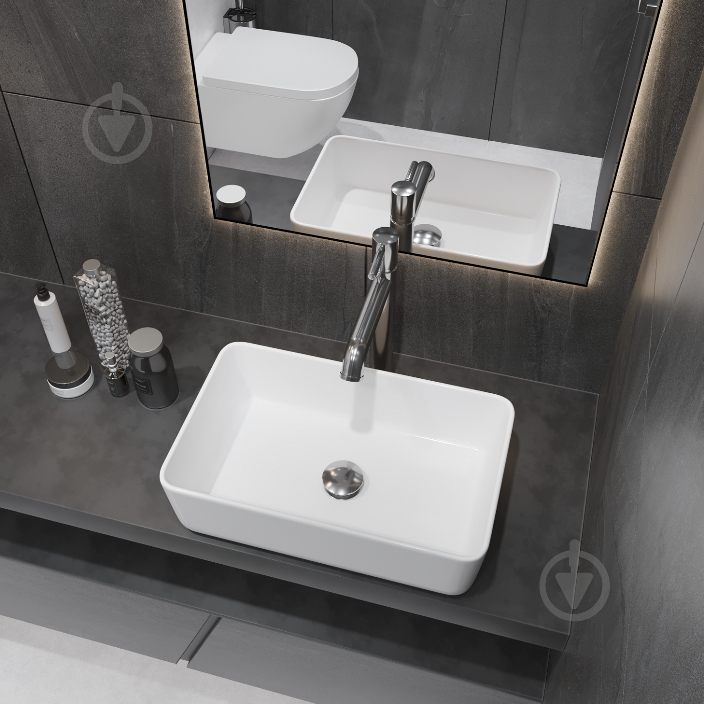 Умывальник Helmken 67448000 3 в 1: прямоугольный 48 см, с сифоном и донным клапаном Сlick-clack, черный матовый - фото 11 Умывальник Helmken 67448000 3 в 1: прямоугольный 48 см, с сифоном и донным клапаном Сlick-clack, черный матовый - фото 11