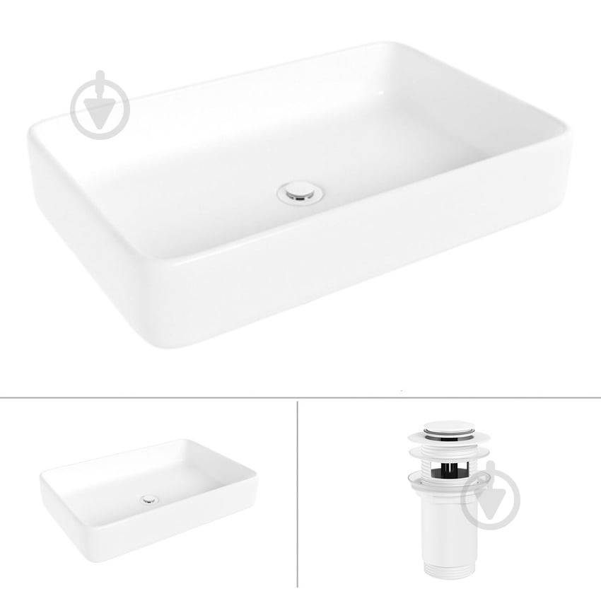 Умывальник Helmken 84261000 2 в 1: прямоугольный 61,5 см с донным клапаном Сlick-clack, белый матовый - фото 1