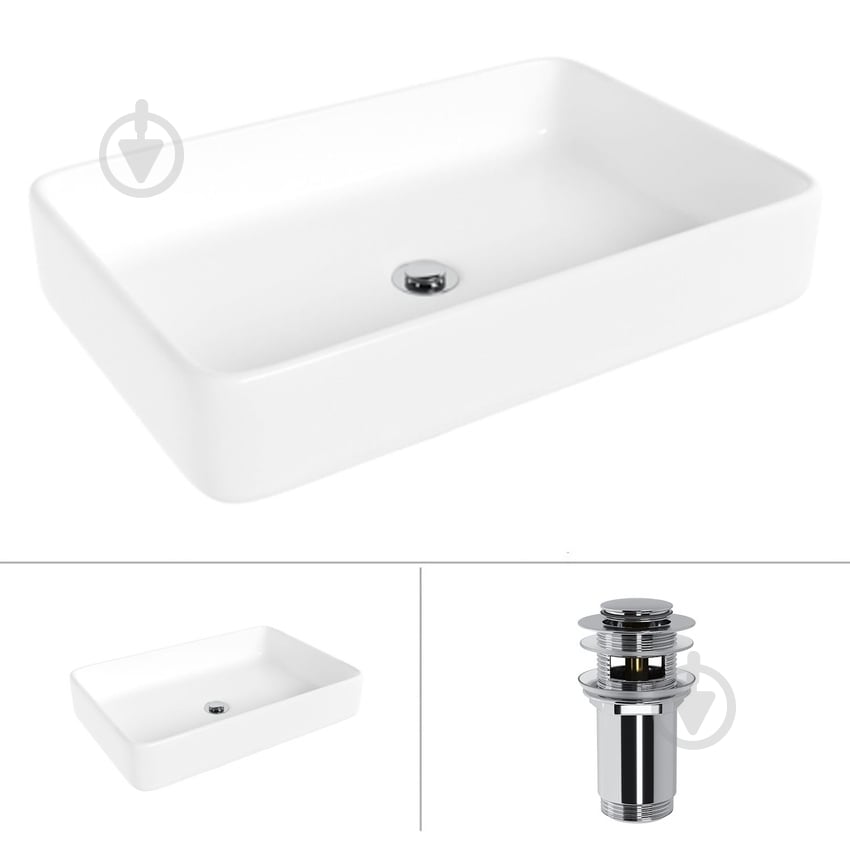 Умывальник Helmken 84261000 2 в 1: прямоугольный 61,5 см с донным клапаном Сlick-clack, хром - фото 1