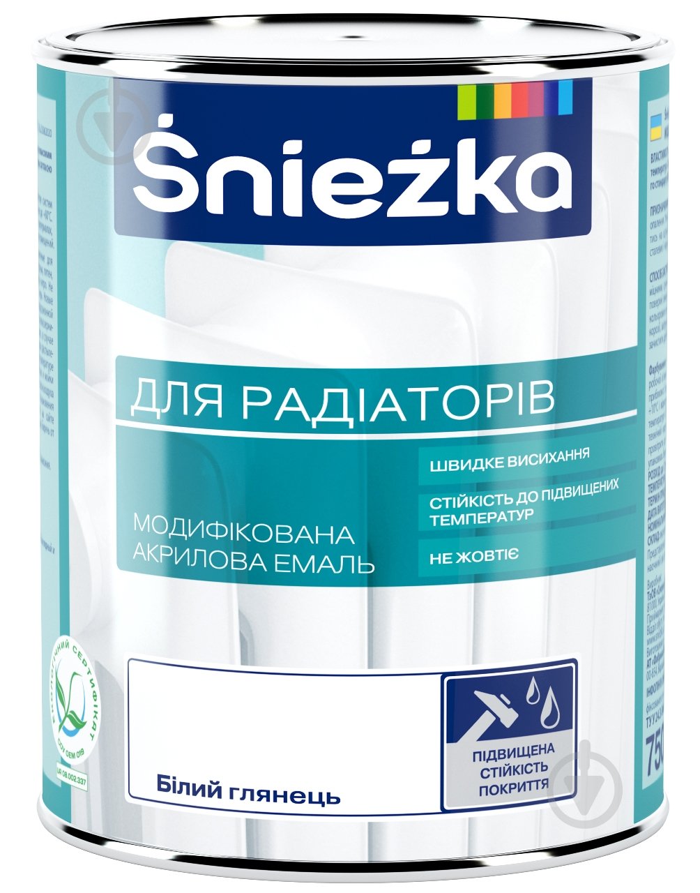 Емаль Sniezka водорозчинна для радіаторів білий глянець 0,75 л - фото 1