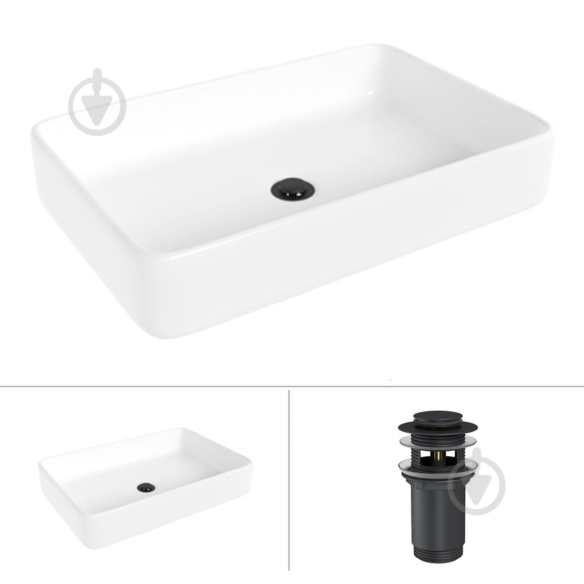 Умывальник Helmken 84261000 2 в 1: прямоугольный 61,5 см с донным клапаном Сlick-clack, черный матовый - фото 1 Умывальник Helmken 84261000 2 в 1: прямоугольный 61,5 см с донным клапаном Сlick-clack, черный матовый - фото 1