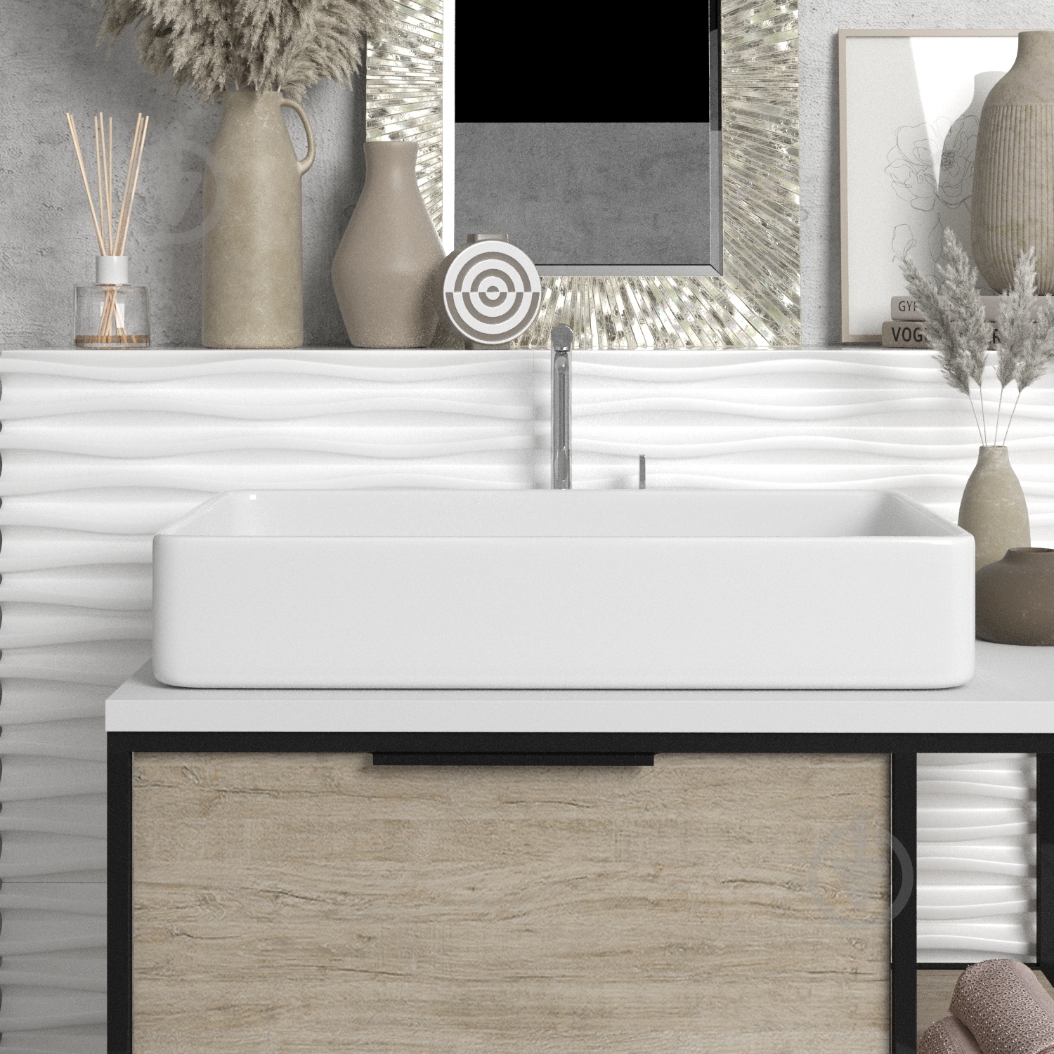 Умывальник Helmken 84261000 2 в 1: прямоугольный 61,5 см с донным клапаном Сlick-clack, черный матовый - фото 7 Умывальник Helmken 84261000 2 в 1: прямоугольный 61,5 см с донным клапаном Сlick-clack, черный матовый - фото 7