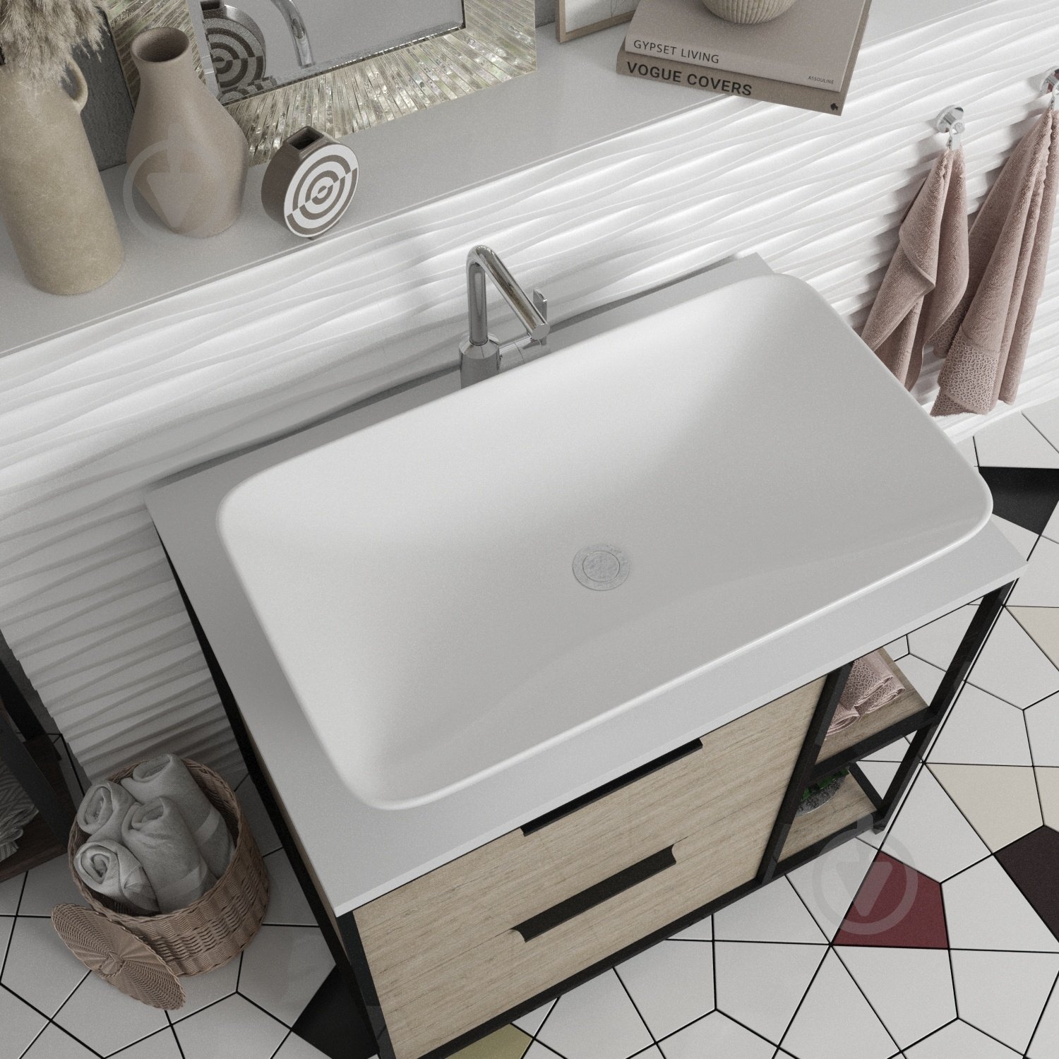 Умивальник Helmken 88670000 прямокутний 70 см, білий - фото 9 Умивальник Helmken 88670000 прямокутний 70 см, білий - фото 9