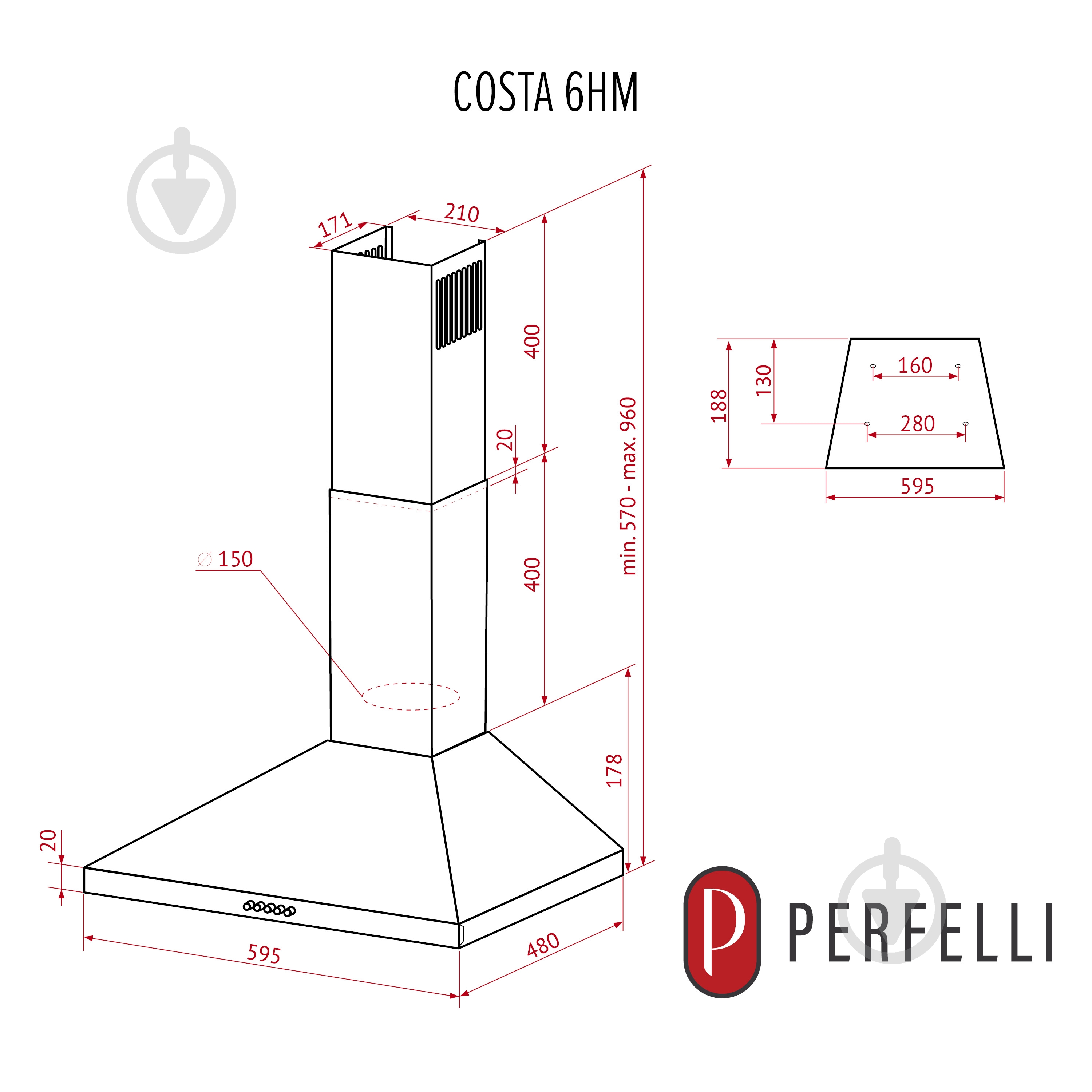 Вытяжка Perfelli COSTA 6HM BIANCO белая - фото 11