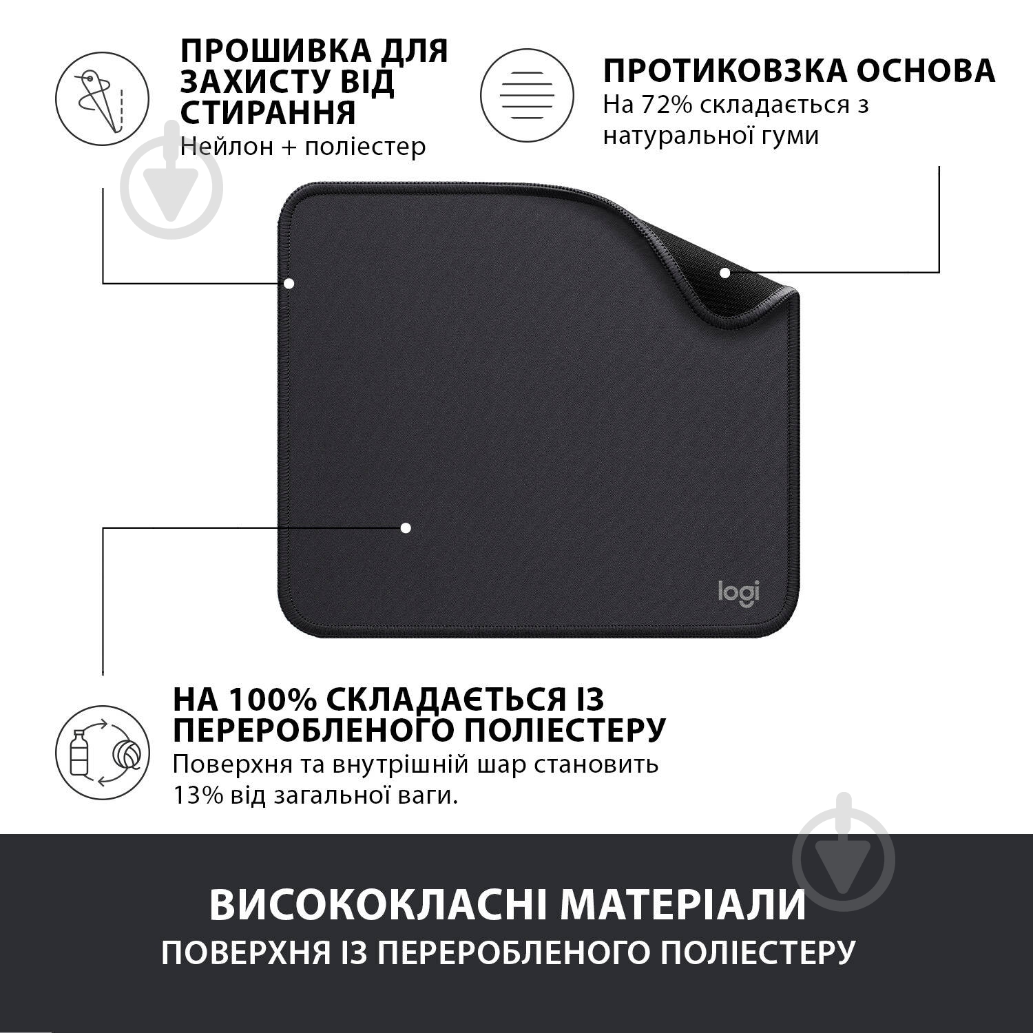 Коврик для мышки Logitech Mouse Pad Studio Series Graphite (956-000049) - фото 4 Коврик для мышки Logitech Mouse Pad Studio Series Graphite (956-000049) - фото 4