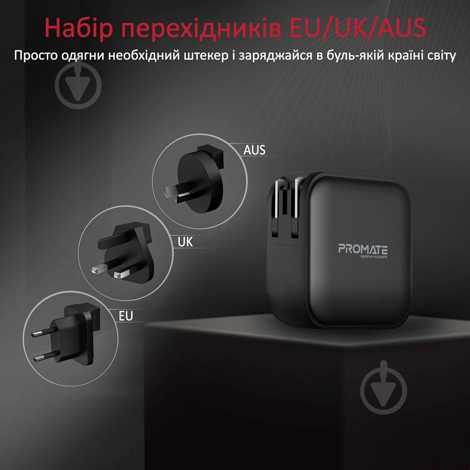 Мережевий зарядний пристрій Promate GaNPort4-100PD 100 Вт 3хUSB-C+USB-A Black - фото 5