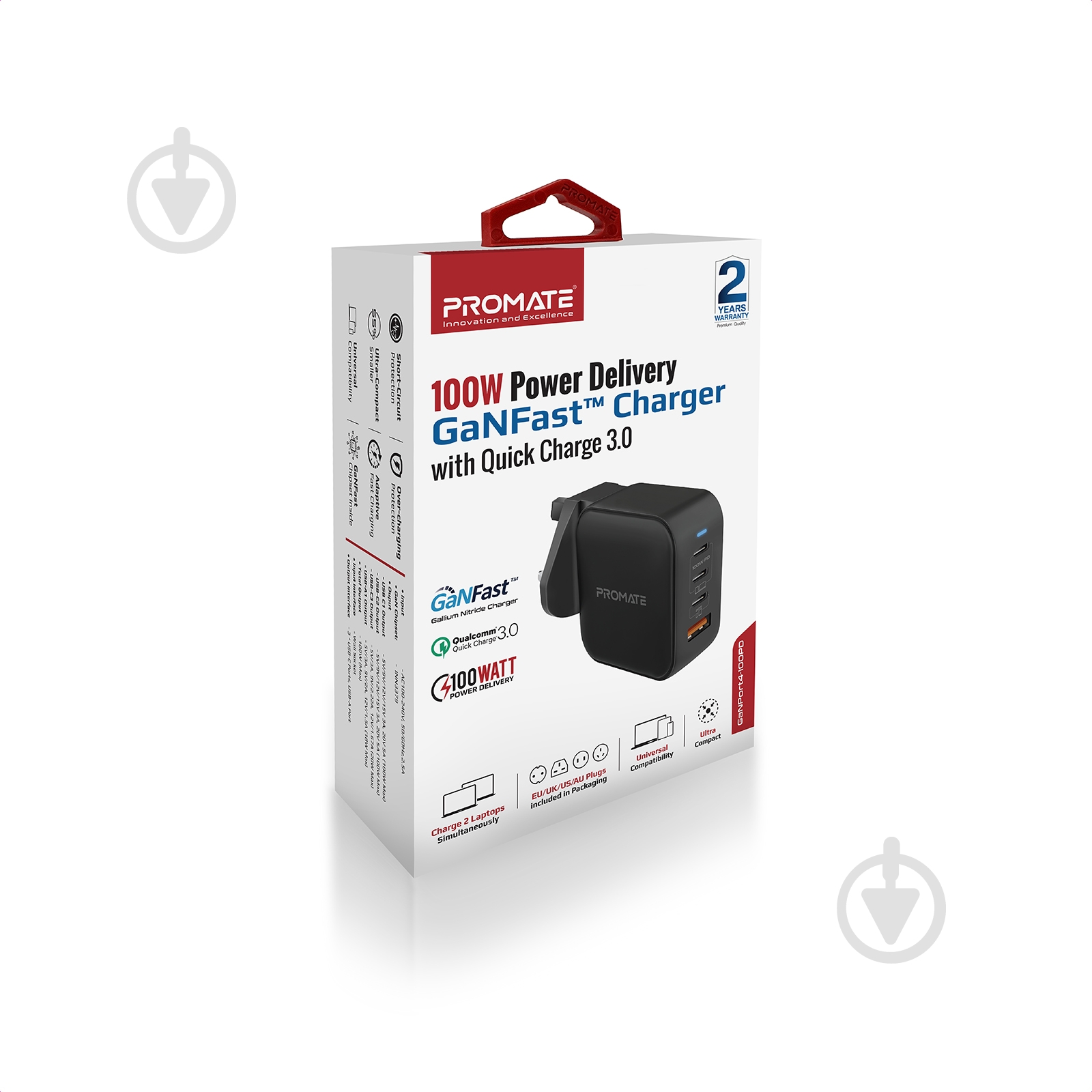 Мережевий зарядний пристрій Promate GaNPort4-100PD 100 Вт 3хUSB-C+USB-A Black - фото 7