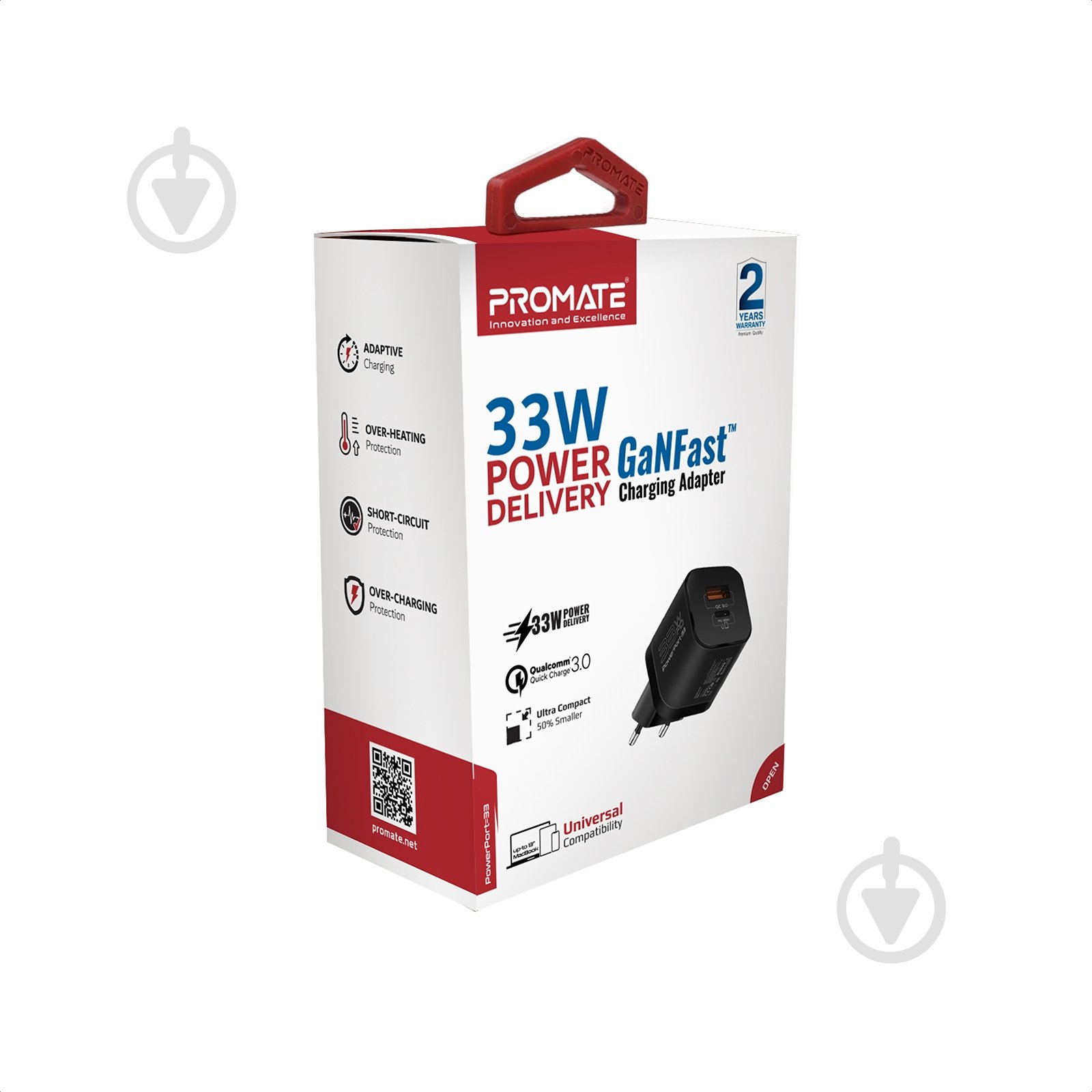 Мережевий зарядний пристрій Promate PowerPort-33 Вт USB-C+USB-A Black - фото 7